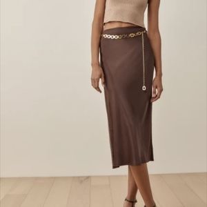 NWT Reformation Pratt Silk Midi Skirt in Cafe Brown 4P Petite